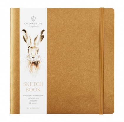 Скетчбук для акварели 20л., 190*190 Greenwich Line, золотой, 200г/м2, на резинке